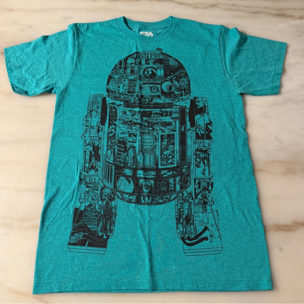 Star Wars R2 D2 Mens Aqua Green Short Sleeve Pullover Graphic T Shirt Size Small